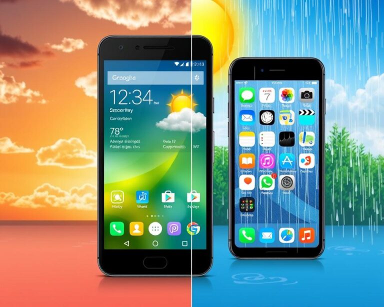 Widgety pogodowe na ekranie telefonu.