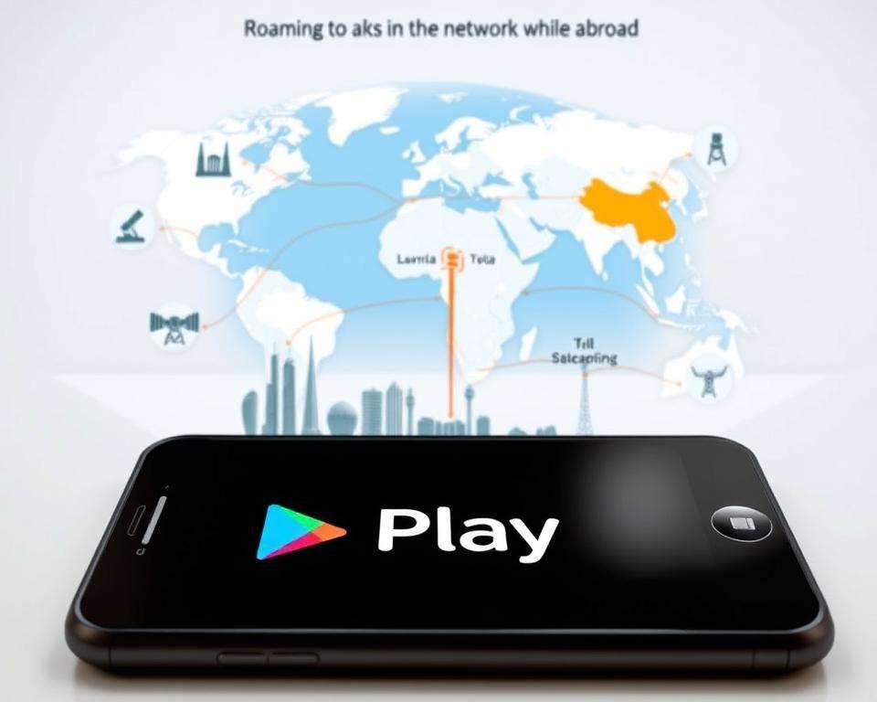 A detailed infographic illustrating the mechanics of roaming in the Play network while abroad. In the foreground, a smartphone displaying the Play logo connected to various international landmarks symbolizing different countries. In the middle ground, a visual representation of data flow, featuring arrows and connections between the smartphone and network infrastructure, such as satellites and cell towers. The background shows a globe with highlighted regions where Play services are available. The lighting is bright and inviting, emphasizing clarity and information sharing, captured from a slightly elevated angle to provide depth. The atmosphere is professional and informative, suited for an educational context without any text, logos, or watermarks. A detailed infographic illustrating the mechanics of roaming in the Play network while abroad. In the foreground, a smartphone displaying the Play logo connected to various international landmarks symbolizing different countries. In the middle ground, a visual representation of data flow, featuring arrows and connections between the smartphone and network infrastructure, such as satellites and cell towers. The background shows a globe with highlighted regions where Play services are available. The lighting is bright and inviting, emphasizing clarity and information sharing, captured from a slightly elevated angle to provide depth. The atmosphere is professional and informative, suited for an educational context without any text, logos, or watermarks.